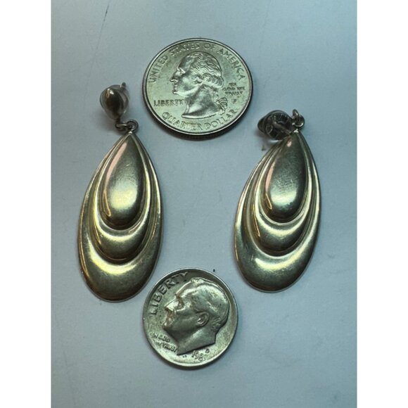 Estate Sterling Silver 925 Italy Retro Teardrop Stud Earrings EZ Push Backs - Picture 6 of 8